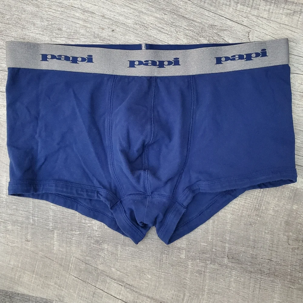 PAPI Men’s Navy Blue Stretch Boxer Briefs with Gray Logo Waistband